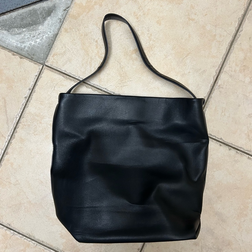 Minimalist Black Leather Tote Bag